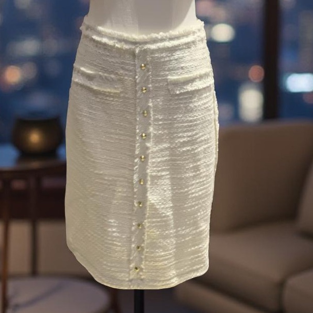 Jennifer Lopez JLO Textured Cream Pencil Skirt 8